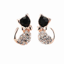 New Fashion Earrings/Fashion jewelry/Lovely Rhinestone Cat Earrings Cute Cat Stud Earrings For Women Girls Gift 4ED20 2024 - buy cheap