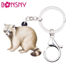 Bonsny-llaveros de mapache para mujer y niña, joyería de Animal, bolso, Charms de cola de anillo, novedad 2024 - compra barato