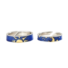 Conjunto de anillos de Luna y Sol de Plata de Ley 925, joyería de cielo azul media luna, anillos de boda personalizados simples para parejas de día y noche, regalo para mujer 2024 - compra barato