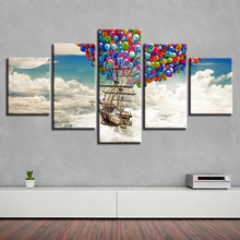 Living Room Wall Decor Pictures Modular 5 Pieces Colorful Balloons And Airship Landscape Painting Art Poster HD Print On Canvas 2024 - buy cheap