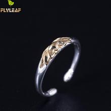 Flyleaf 100% 925 Sterling Silver Gold Color Lotus Flower Open Rings For Women Chinese Style Lady Vintage Jewelry 2024 - buy cheap