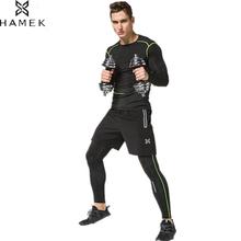 HAMEK 2017 Men Sports Suit 3pcs Quick Dry Reflective Running Set Compression Tights Underwear Basketball Fitness Training Suit 2024 - buy cheap