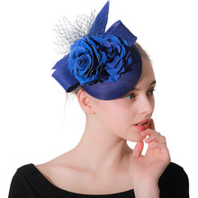 Bridal Wedding Church Millinery Hats Royal Blue Ladies Fascinator Hats Headbands Women Fancy Cocktail Party Hair Accessories 2024 - buy cheap