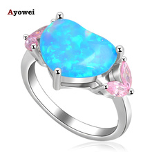 Anillo de circonia rosa con ópalo de Fuego Azul, joyería con ópalos de moda, color plata, talla de EE. UU. #6,5 7,5 8,5 2024 - compra barato