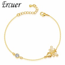 Erluer pulseiras de amizade para mulheres, ouro rosa, zircônia, abelha, joias ajustáveis, meninas, cristal, pulseira, moda 2024 - compre barato