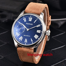 Parnis 44mm 17 Jewels Steel Case Blue Dial Roman numerals 6497 Hand  Winding Movement Watch W2528 2024 - buy cheap
