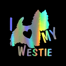 Car Sticker Vinyl 16.8CM*16.6CM I LOVE MY WESTIE Terrier Dogs Stickers and Decals Reflective on Car Styling Black/Silver/Laser 2024 - buy cheap