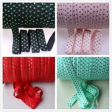 9 colors green Foil Dots printed FOE ribbon, Top quality 5/8" fold over elastic ribbon,50Yards/lot 2024 - buy cheap