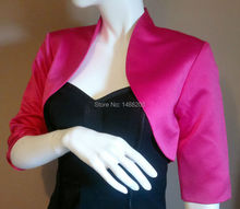 Bolero de casamento de cetim vermelho rosa, feito sob encomenda, jaqueta de noiva, pega, xale, embalagem, tippet, mangas 3/4 forradas, mingli tengda 2024 - compre barato