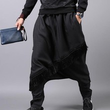 Personality Mens Pants Loose Harajuku Low Crotch Harem Pants Comfort Cotton Full Length Tassel Design Trousers For Men 2024 - buy cheap