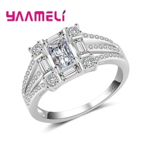 Zircônia cúbica quadrada de cristal brilhante, moderno anéis de dedo de prata esterlina 925 para mulheres, homens, joias, presentes 2024 - compre barato