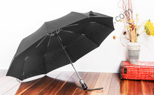 Fully automatic 10ribs three fold auto open&auto close umbrellas compact windproof aluminium shaft pure leather business parasol 2024 - buy cheap