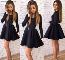 Short Black Long Sleeves Cocktail Dresses A Line Juniors Club Wear Graduation Homecoming Party Gowns Plus Size Custom Made 2024 - buy cheap