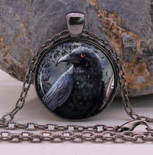 Colgante de cuervo negro, collar gótico, joyería, pájaro Cuervo, regalos, collar con dije de cristal, cadena de suéter, regalo 2024 - compra barato