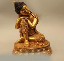 FREE SHIPPING   10"Tibet Buddhism Bronze Gild Sleep Shakyamuni Amitabha Buddha Statue Sculpture 2024 - buy cheap