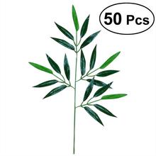 50 pçs folhas de bambu verde artificial plantas verdes falsas folhas de vegetação para decoração de festa de escritório do hotel em casa 2024 - compre barato