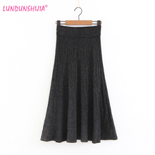 LUNDUNSHIJIA 2018 New Arrival Bright Silk Knitting Woman Tight Skirt Winter Long Pleated Skirts Maxi Skirt High Waist Saia Femme 2024 - buy cheap