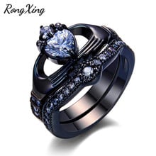 RongXing White Heart Cubic Zirconia Claddagh Rings Sets for Women Vintage Black Gold Filled Birthstone Engagement Rings RB1362 2024 - buy cheap