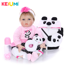 KEIUMI 22 Inch 55 cm Panda Reborn Doll Cloth Body Vinyl Girl Toy Lifelike Reborn Baby Doll Cloth Body For Kids Christmas Gift 2024 - buy cheap