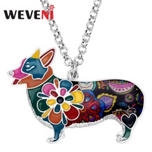 WEVENI Enamel Alloy Welsh Corgi Pembroke Dog Necklace Pendant Chain Animal Jewelry For Women Girls Pet Lovers Gift Wholesale New 2024 - buy cheap