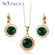 MOONROCY Free Shipping Fashion Crystal Necklace and Earrings Jewelry Set Cubic Zirconia Rose Gold Color for women 2024 - buy cheap