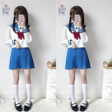 Japanese School Uniform For Girls Sailor Tops+Tie+Skirt Navy Style Students Clothes For Girl Plus size Lala Cheerleader clothing 2024 - buy cheap