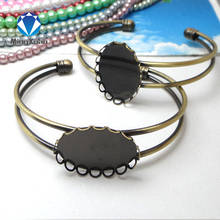 1PC Antique Bronze 18*25mm oval Bangle Bracelet Blank Base Tray Bezel Cabochon Cameo Setting for DIY Handmade 2024 - buy cheap