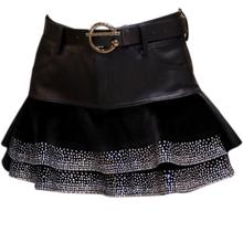 Pu leather mini skirt women 2020 winter diamond high waist horse hair stitching ball gown skirt 2024 - buy cheap