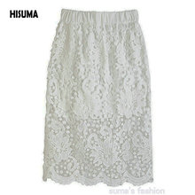 HISUMA 2021 spring New women's solid color high waist lace sheath skirts Female Chic elegant hollow out skirt 2024 - buy cheap