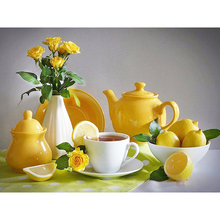 Novo conjunto de chá amarelo & lemons faça você mesmo kit de pintura de diamante 5d artesanal pintura decorativa de ponto cruz bordado artesanal kbl 2024 - compre barato