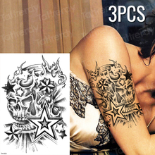 3 шт./компл., временная татуировка на рукавах, Мужская татуировка в виде черепа, черные скетчи, тату дизайн, Большая татуировка, наклейки, водонепроницаемые листы 2024 - купить недорого