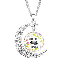 10PC She is clothed with Strength and Dignity Necklace Proverbs 31:25 Bible Verse Christian Quote Half Moon Necklace Faith Gifts 2024 - compre barato