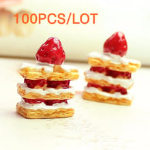 Tanduzi Wholesale 100PCS Resin Strawberry Cake 3 Layer Strawberry Mille-feuille Flatback Cabochon Hair Bow Scrapbooking DIY 2024 - buy cheap