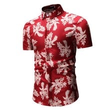 Camisa havaiana de verão para homens, camisa casual justa com estampa de flores e manga curta, camisa masculina 2024 - compre barato