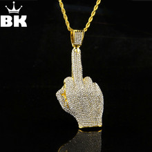 Collares colgantes de dedo medio con diamantes de imitación para hombre, cadena de cuerda de 6mm y 30 pulgadas, Color dorado, estilo Hip Hop 2024 - compra barato