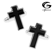 iGame Cross Cuff Links Wholesale&retail Novelty Black Cross Design Quality Brass Material Best Gift For Men 2024 - buy cheap