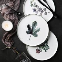 Nordic Green Leaf Bone China Plate Porcelain Dinner Plate Breakfast Round Tray Creative Ceramic Plate Western Dish Dinner Plate 2024 - buy cheap