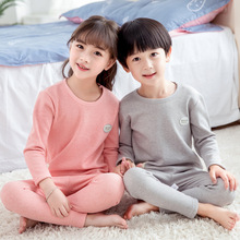 Зимние однотонные хлопковые детские пижамные комплекты теплая одежда для маленьких мальчиков и девочек бархатная плотная детская одежда для сна 2024 - купить недорого