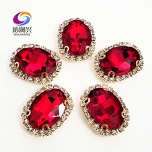Red oval shape top quality Glass Crystal buckle,golden base sew on rhinestones with hole,Diy/Clothing/wedding decoration SWTKG07 2024 - buy cheap