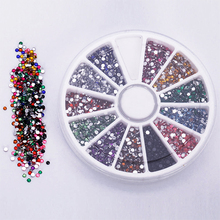 Hot  2.0mm 12 Colors Glitter Tips Rhinestones Gems Flat Gemstones Nail Art Stickers Beauty DIY Decorations Wheel    67LZ 2024 - buy cheap