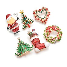 2018 New Hot Sale Pins Santa Claus Christmas Trees Socks Boutonniere Rhinestone Brooches For Women Gift 2024 - buy cheap