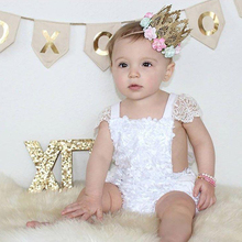 2018 Cute Princess Lovely Newborn Infant Baby Girls Lace Short Sleeve Square Collar Back Belt White Lace Floral Bodysuit 0-18M 2024 - buy cheap