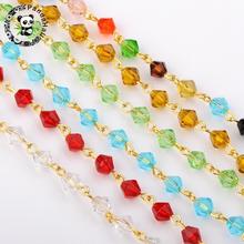 Handmade Bicone Glass Beads Chains for Necklaces Bracelets Making, with Golden Iron Eyepins, Mixed Color, 39.3"; Beads: 6mm 2024 - buy cheap