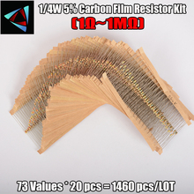 1460Pcs 1/4W 5% 1R -1 M Ohm 73Values Carbon Film Resistor Kit Pack Set 2024 - buy cheap