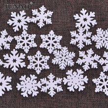 JUNAO 20pc 35mm Mix Shape White Snowflakes Wooden Christmas Ornaments Xmas Pendants New Year Christmas Decorations for Home 2024 - buy cheap