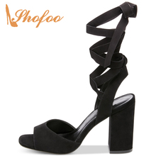 Cross-Strap High Chunky Heels Sandals Woman Lace Up Open Toe Large Size 11 16 Ladies Summer Dress Shoe Mature Fashion Black 2021 2024 - buy cheap
