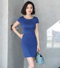 Mulheres Vestidos de moda Azul Ladies Escritório Desgaste do Trabalho Feminino Verão Vestido de Manga Curta Mini Magro 2024 - compre barato