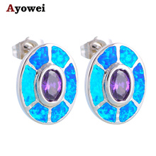 New Blue and purple Fire Opal Silver stamp Stud Earrings Wholesale & Retail Fashionl Jewelry OE238A 2024 - buy cheap