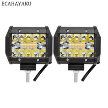 2 Pieces ECAHAYAKU Triple rows 4 inch LED Light Bar 60W 6000lm White Yellow Strobe Flashing style 6 modes for Off-road SUV Boat 2024 - buy cheap