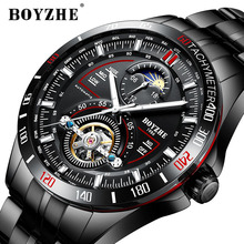 BOYZHE Automatic Mechanical Watch Men Fashion Top Brand Sport Watch Tourbillon Moon Phase Stainless Steel Watch Relogio Masculin 2024 - buy cheap